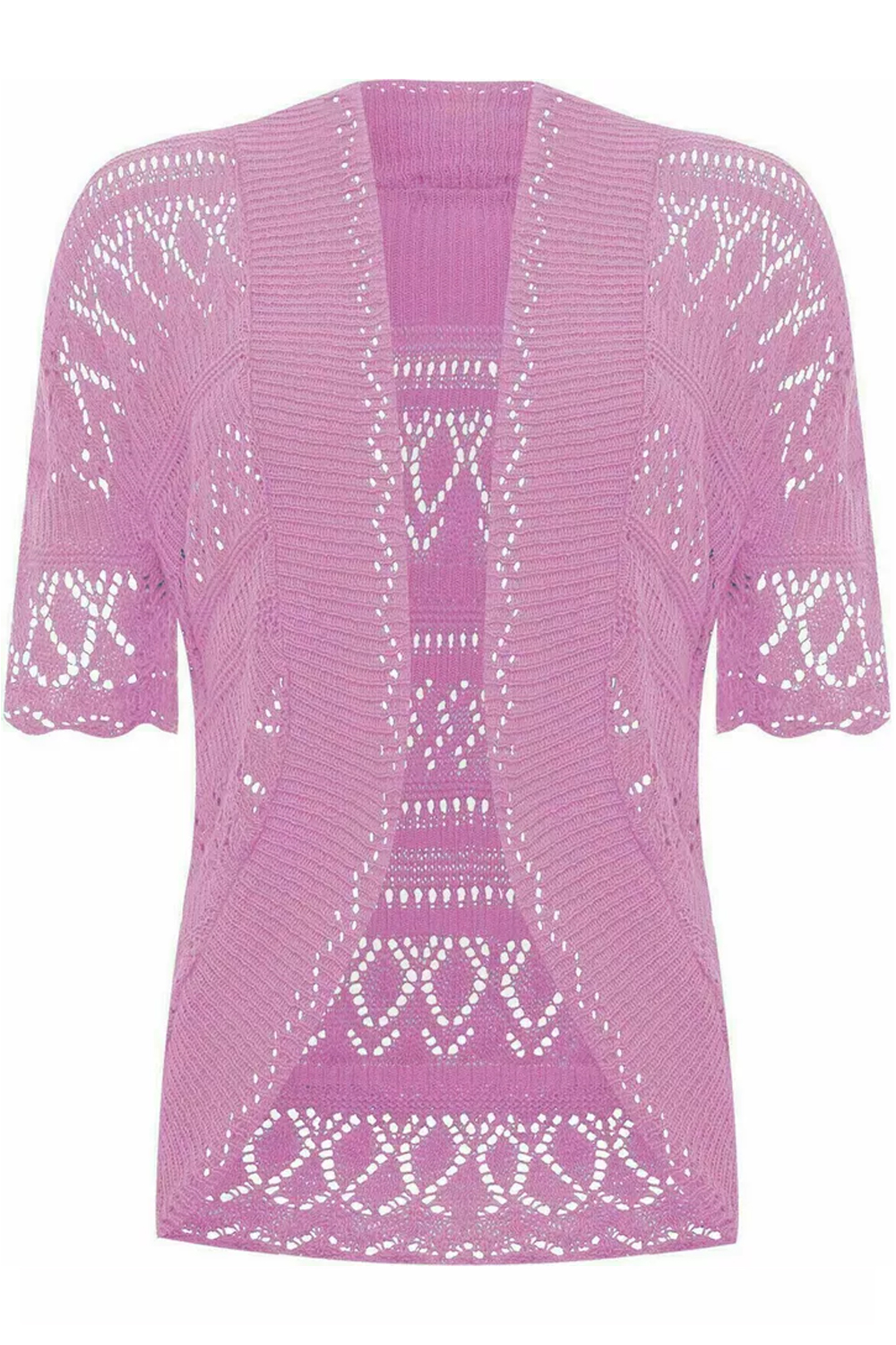 Women Baby Pink Open Front Crochet Bolero Shrug Cardigan