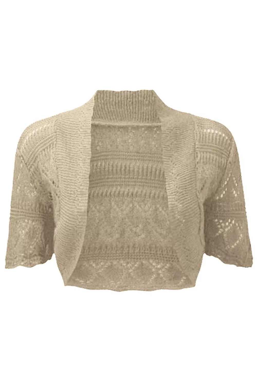 Women Beige Crochet Bolero Shrug With Cape Sleeves Crop Top