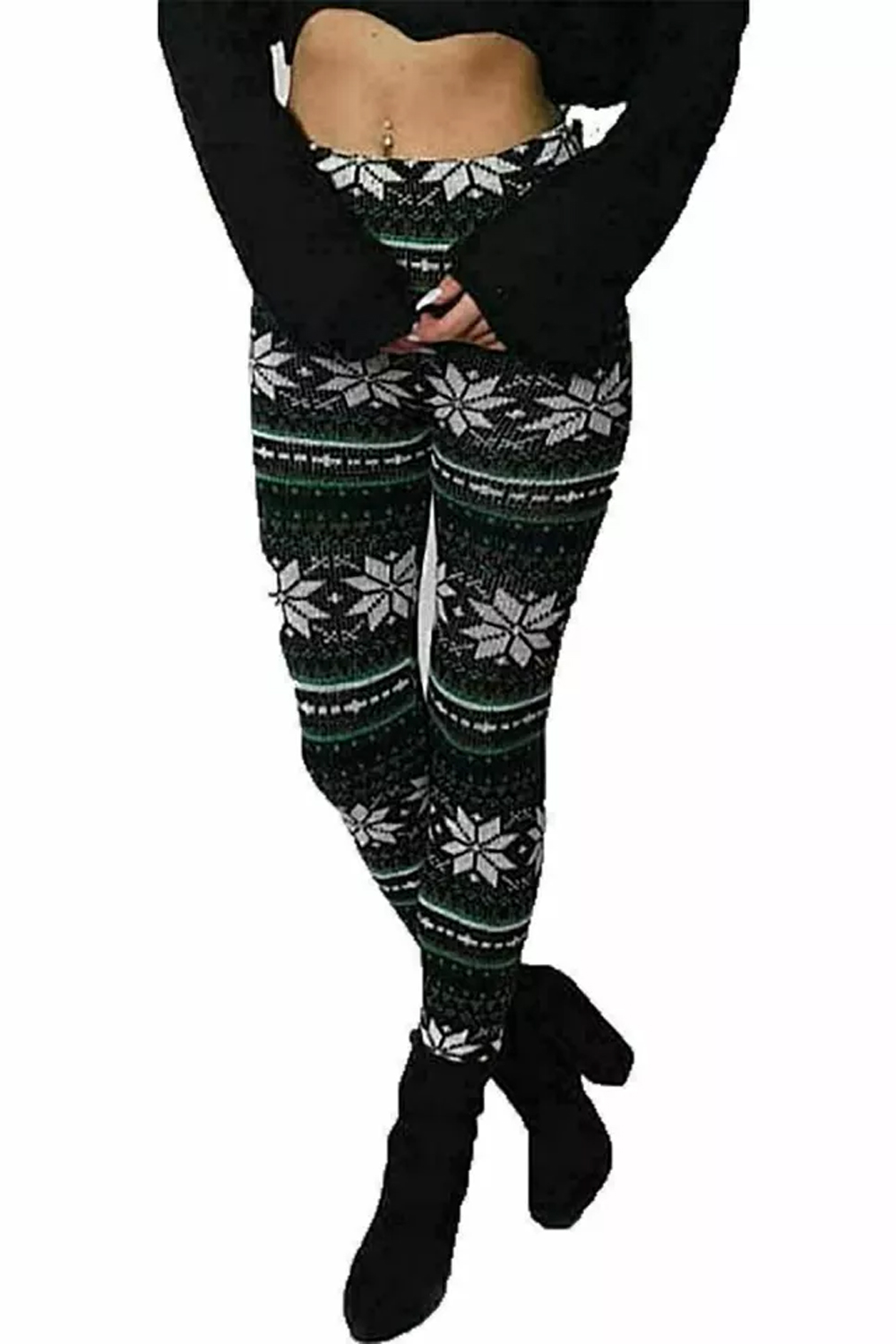 Women Black & White SnowFlakes Union Jack Legging & Cycling Short