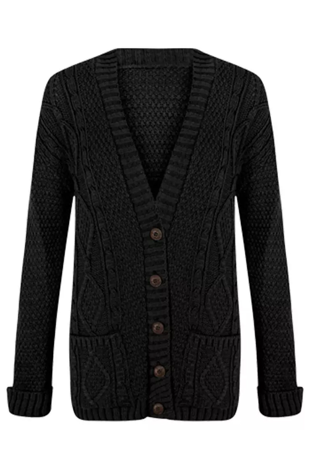 Women Black Chunky Cable Knit Cardigan