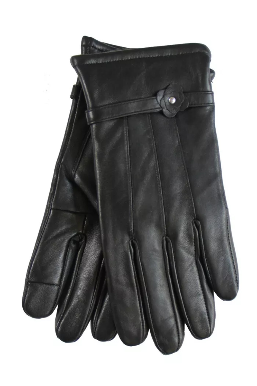 Women Black Leather Fleece Lined Winter Gloves