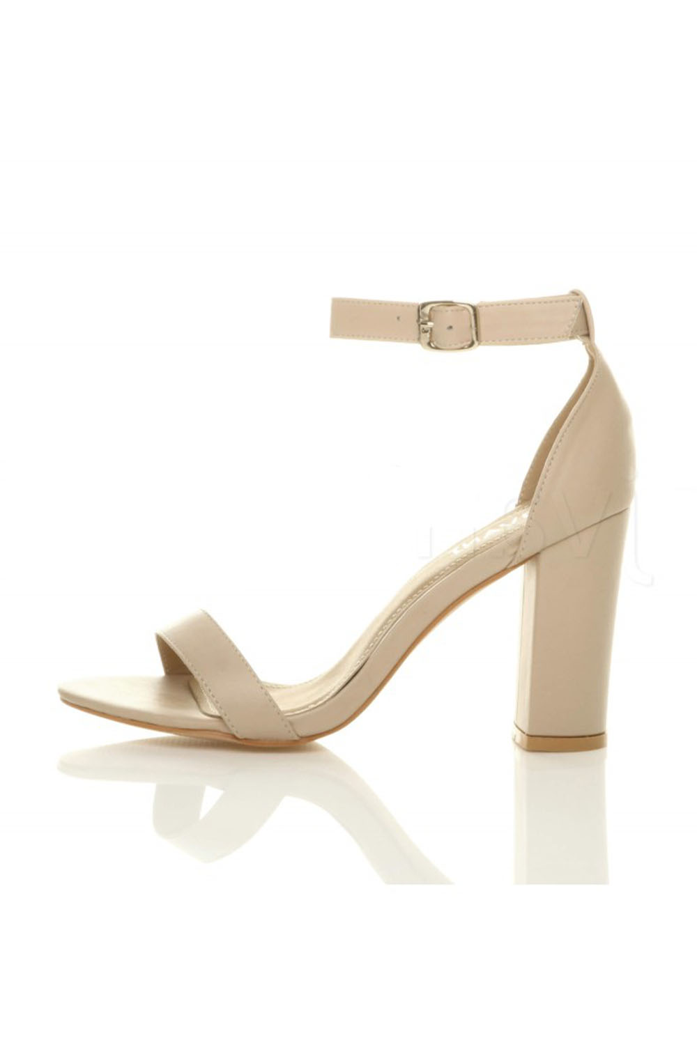Women Block high Heel peep Toe Strappy Sandals Nude Patent
