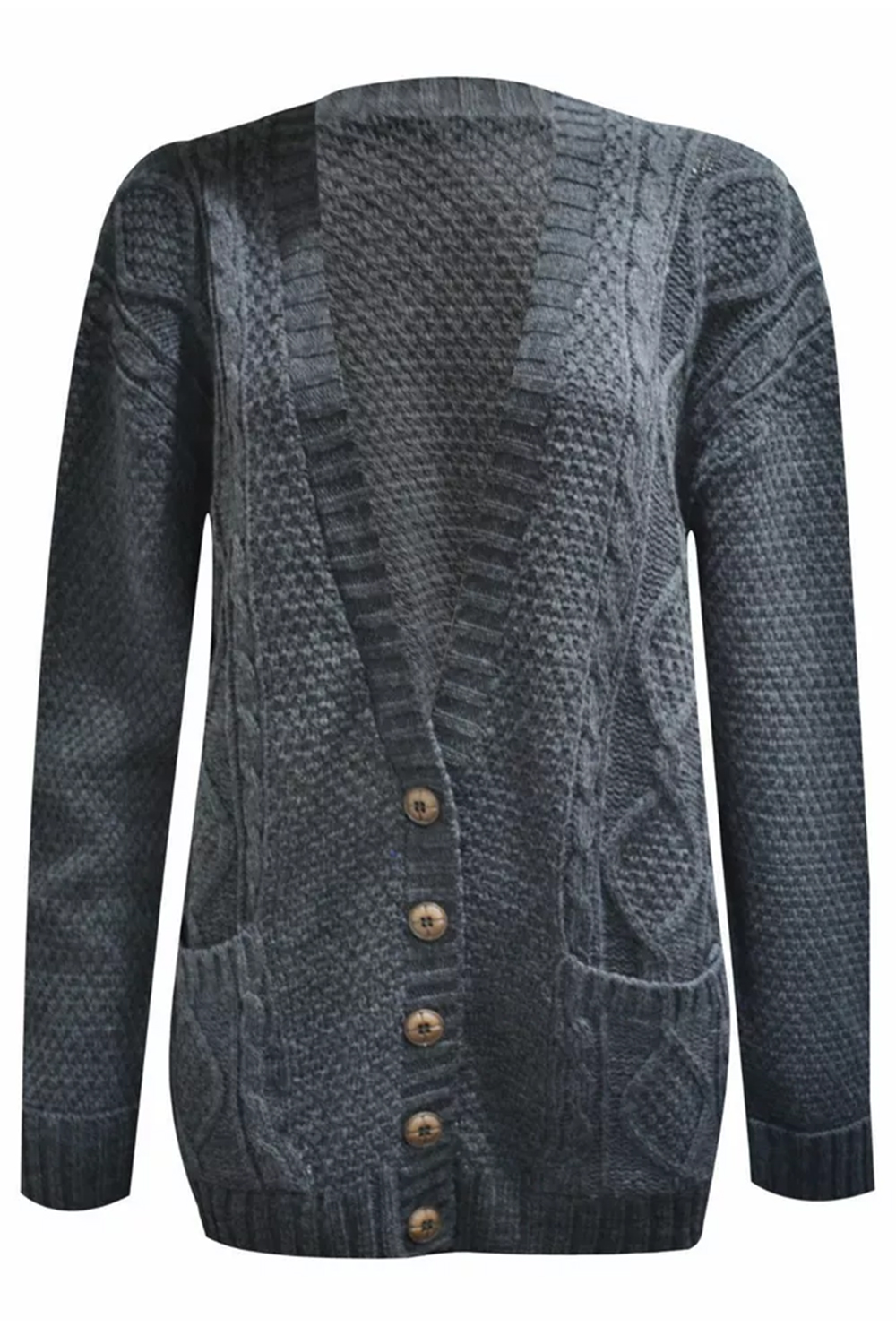 Women Charcoal Chunky Cable Knit Cardigan