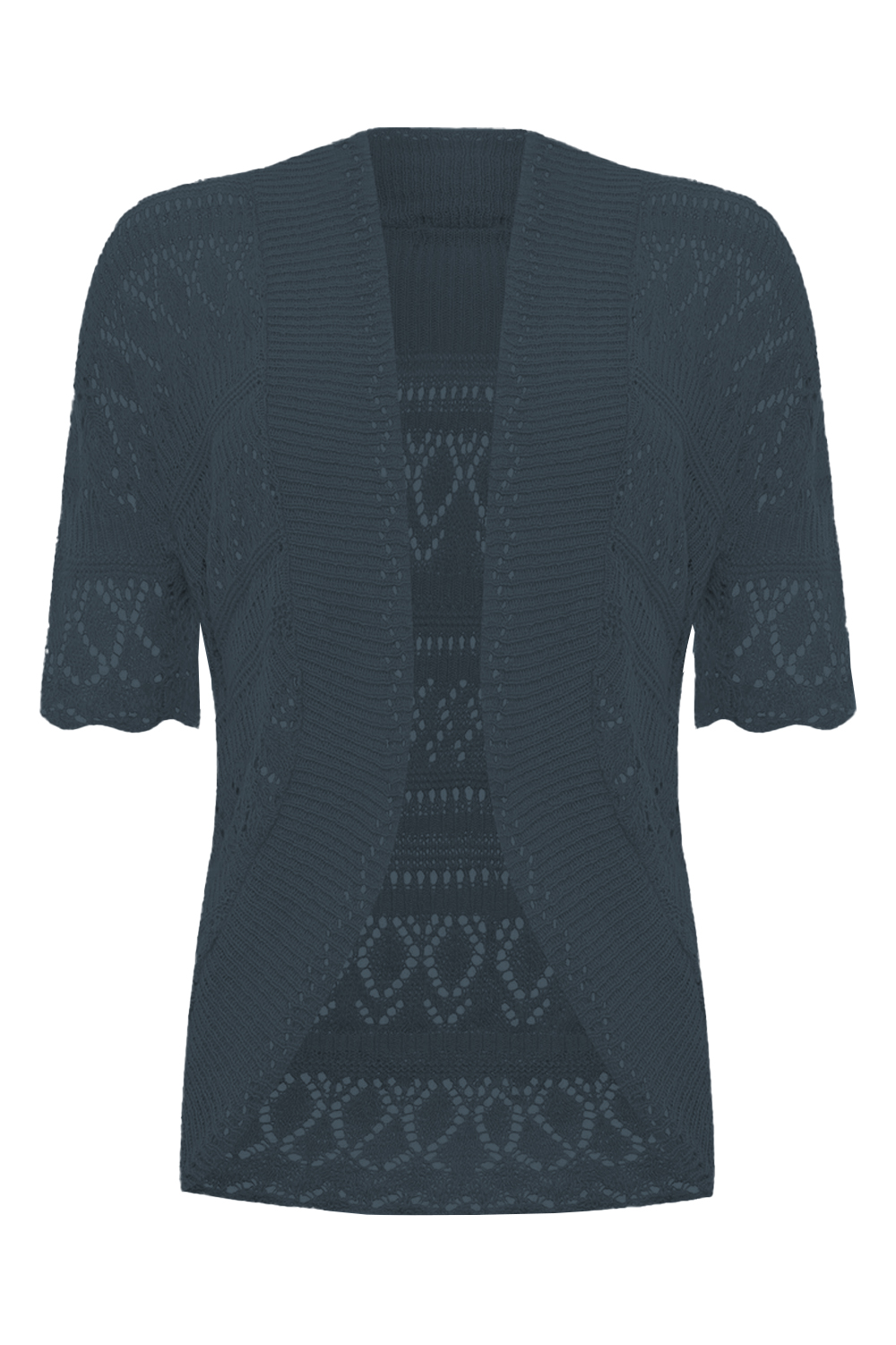 Women Charcoal Grey Open Front Crochet Bolero Shrug Cardigan