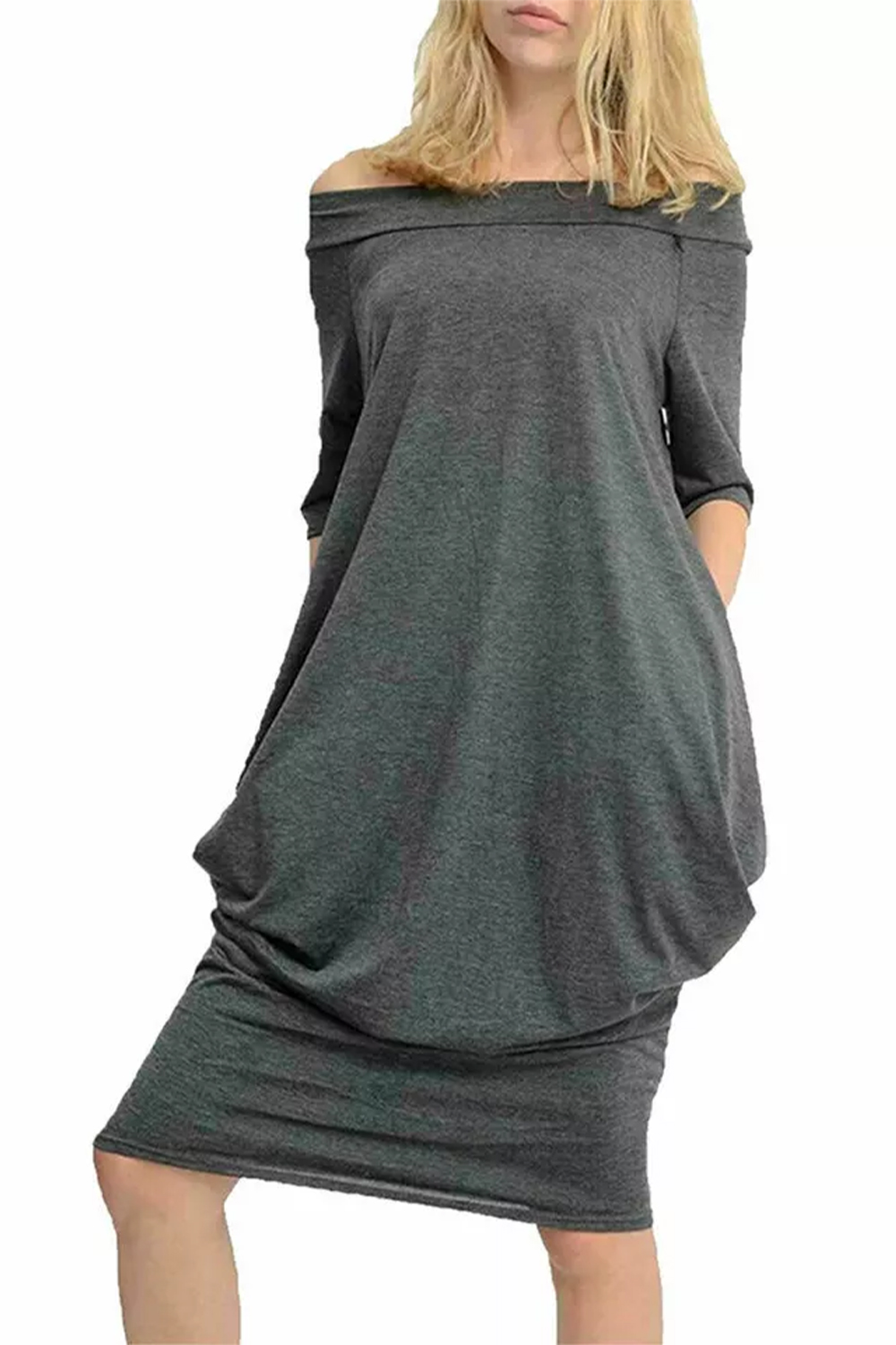 Women Charcoal Off-Shoulder Oversized Parachute Dress
