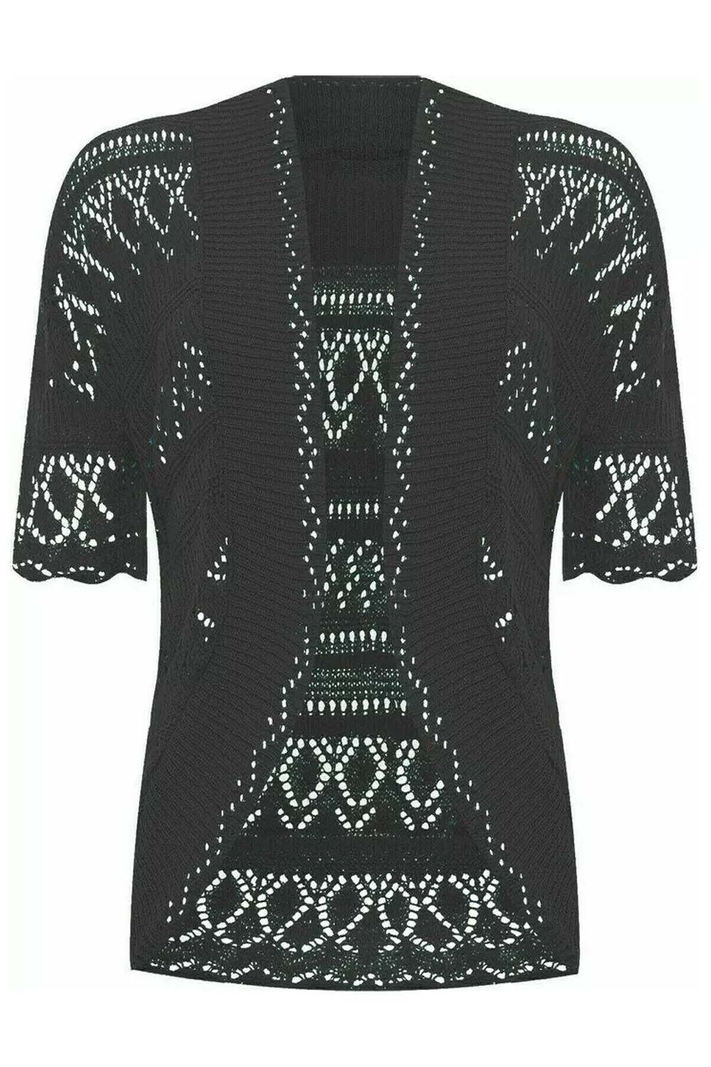 Women Charcoal Open Front Crochet Bolero Shrug Cardigan