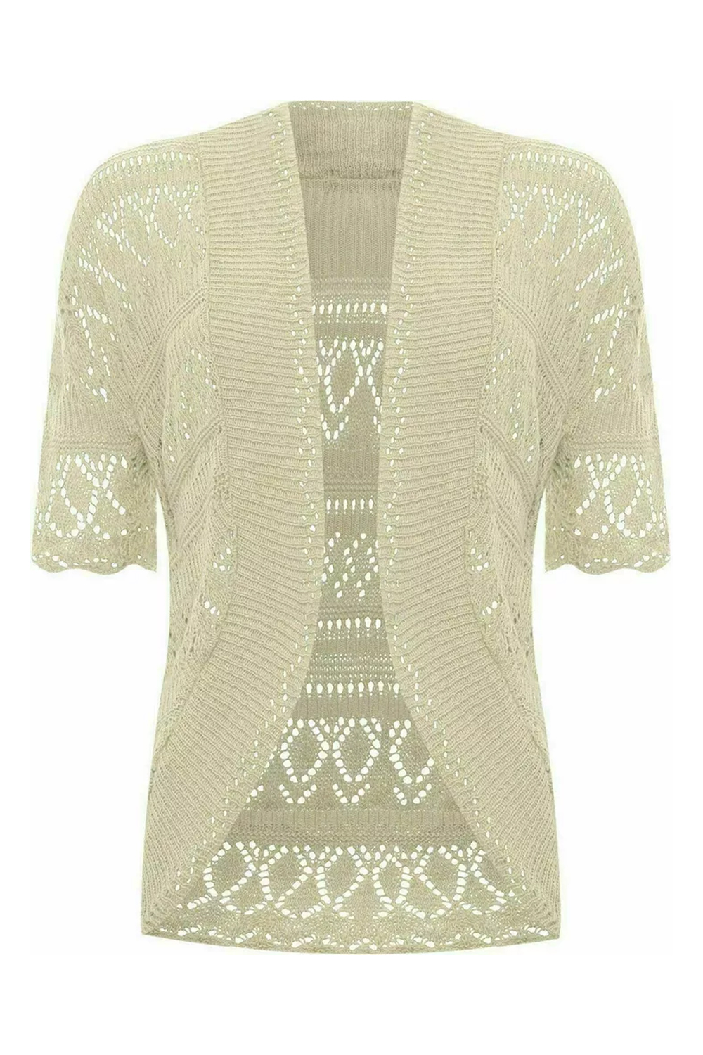 Women Cream Open Front Crochet Bolero Shrug Cardigan