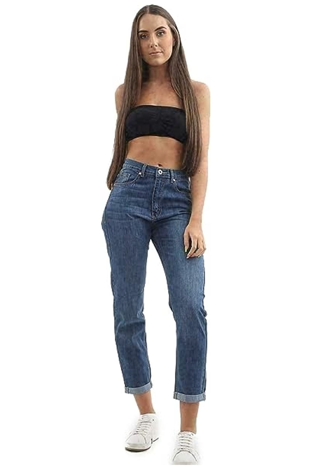 Women Denim Boyfriend Mom Jeans UK Size 8 to 20 Mid-Wash