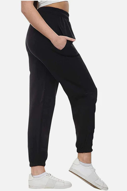 Black Women Elastic Waist Sweatpants With Pocket