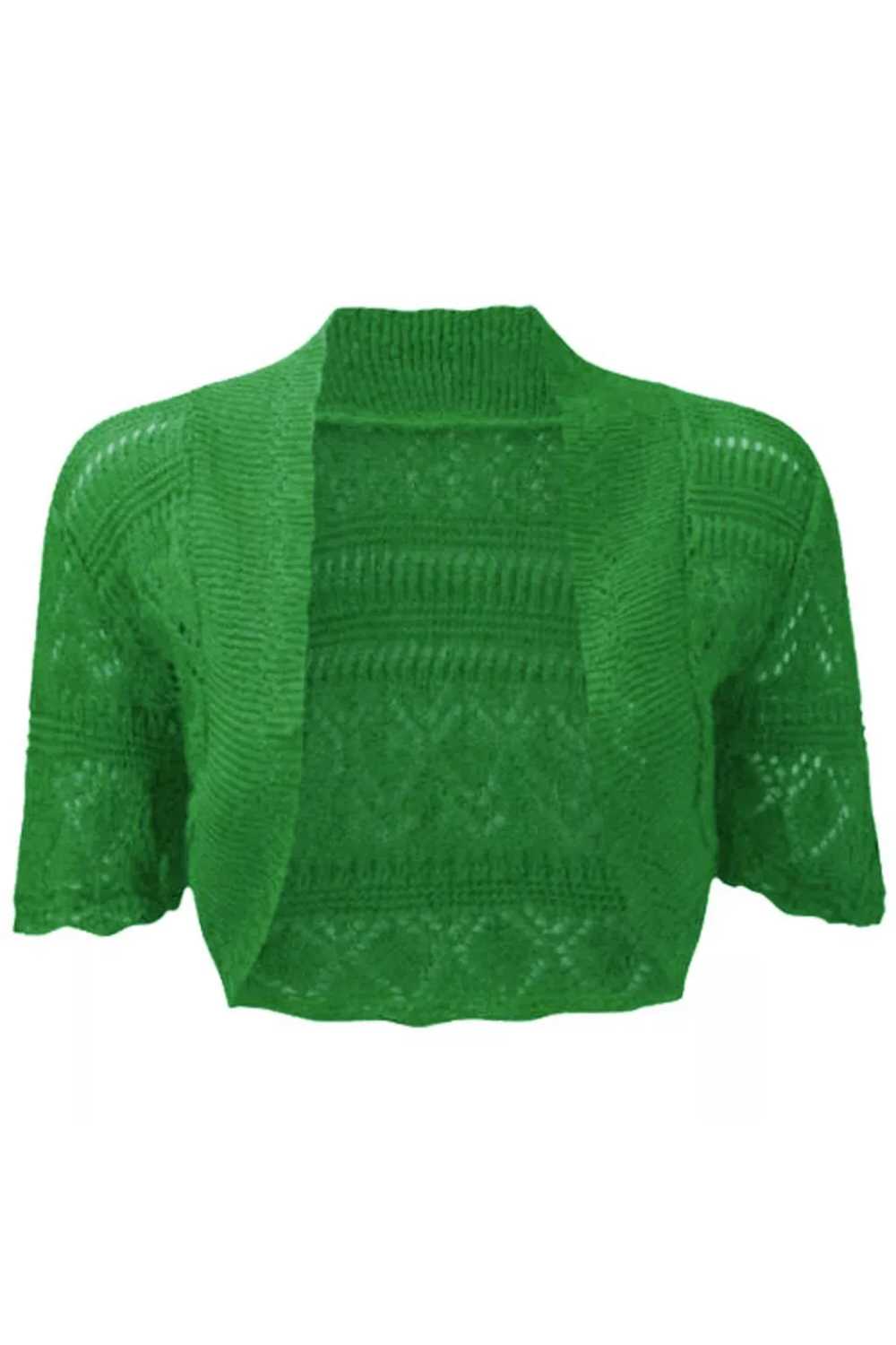Women Green Crochet Bolero Shrug With Cape Sleeves Crop Top