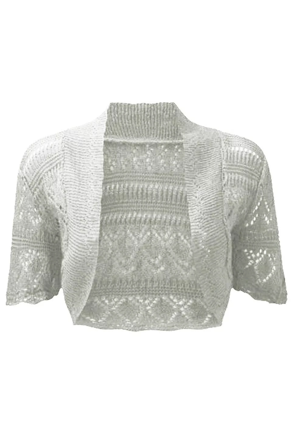 Women Grey Crochet Bolero Shrug With Cape Sleeves Crop Top