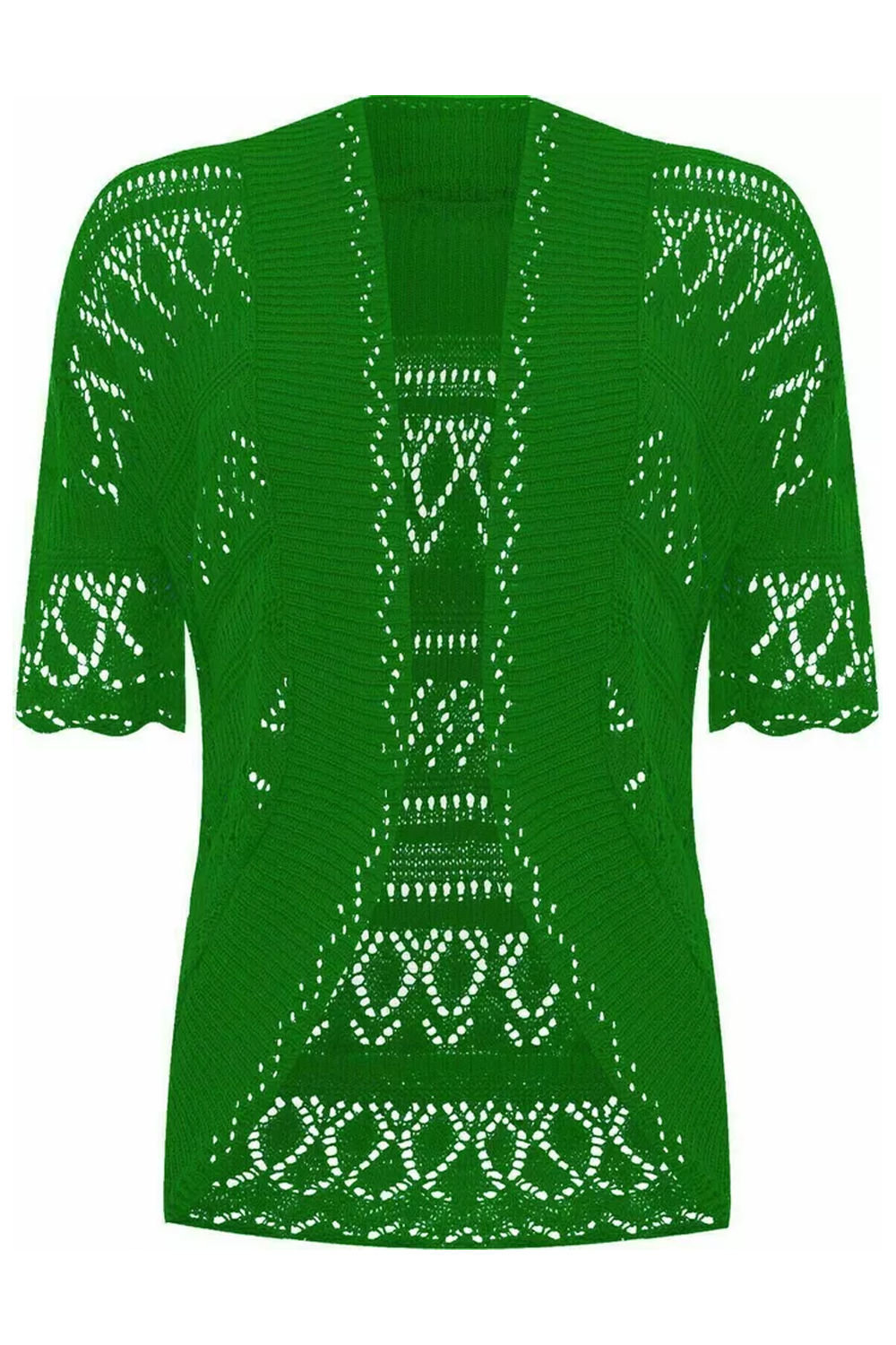 Women Jade Green Open Front Crochet Bolero Shrug Cardigan