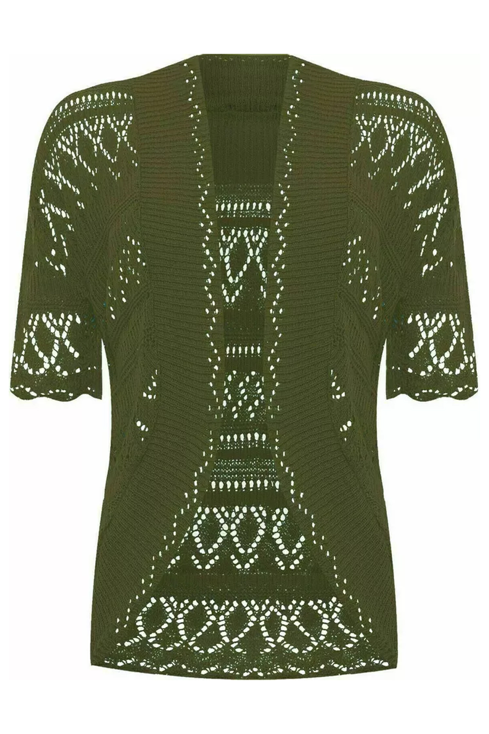 Women Khaki Open Front Crochet Bolero Shrug Cardigan