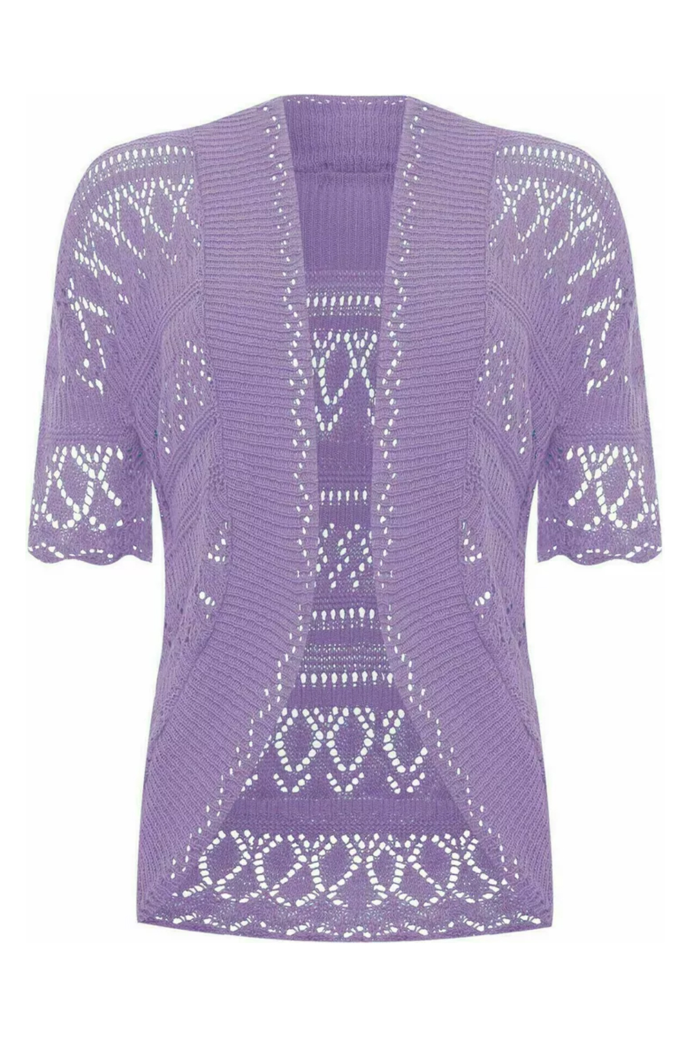 Women Lilac Open Front Crochet Bolero Shrug Cardigan