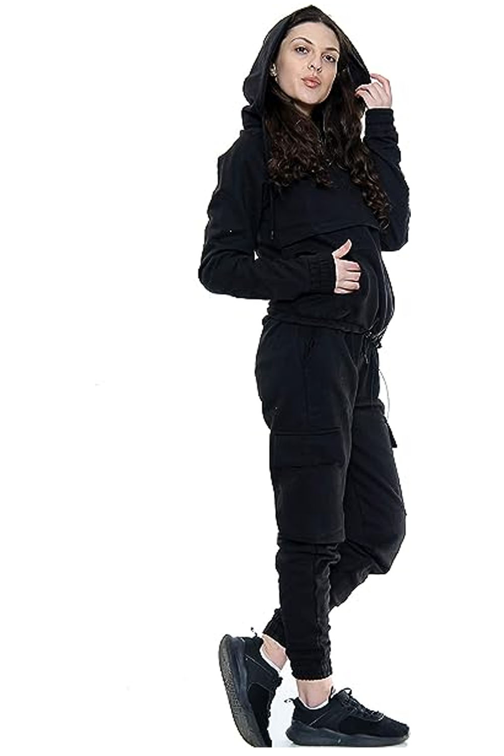 Women Lounge wear Tracksuit Half Zip Hooded Fleece top & Cargo Jogger