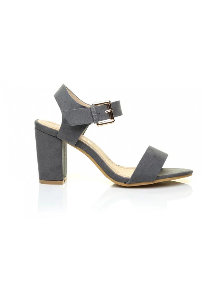 Women Low Block Heel Sandals Grey Suede