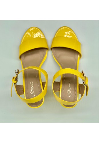Women Low Block Heel Sandals Yellow Suede