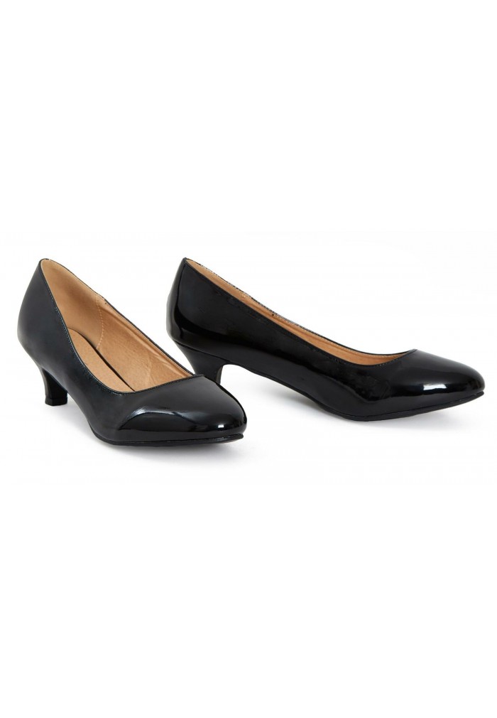 Women Low Kitten Heel - Black patent