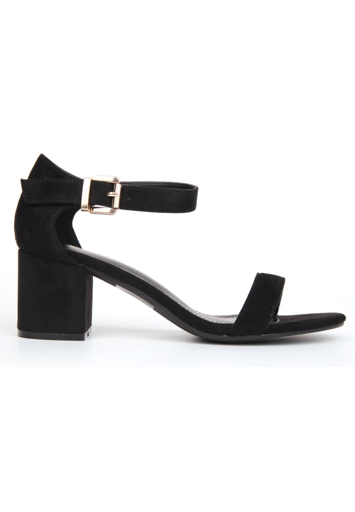 Women Low Mid Heel Block Peep Toe Ladies Ankle Strap Sandals Black Suede