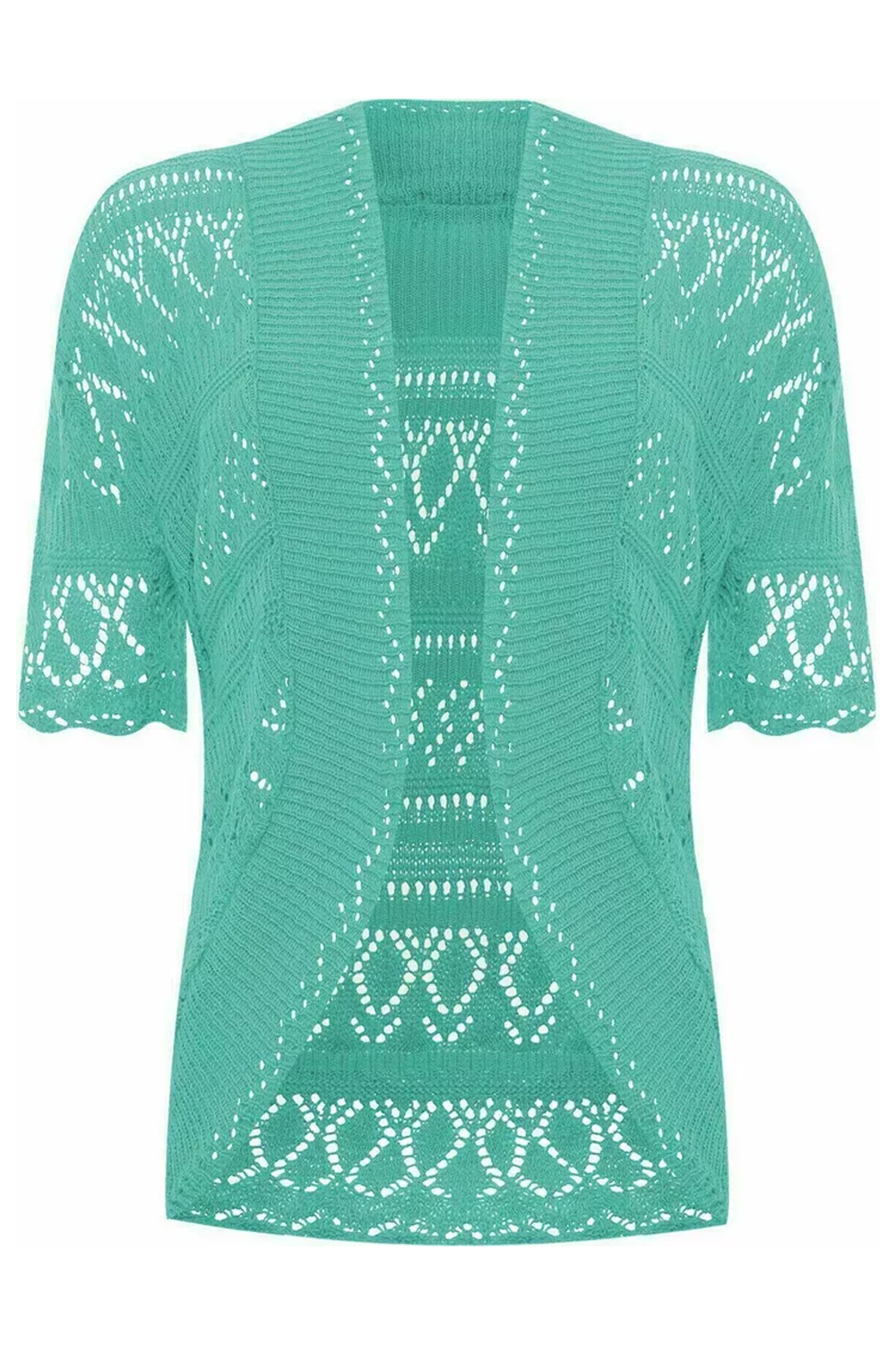 Women Mint Green Open Front Crochet Bolero Shrug Cardigan