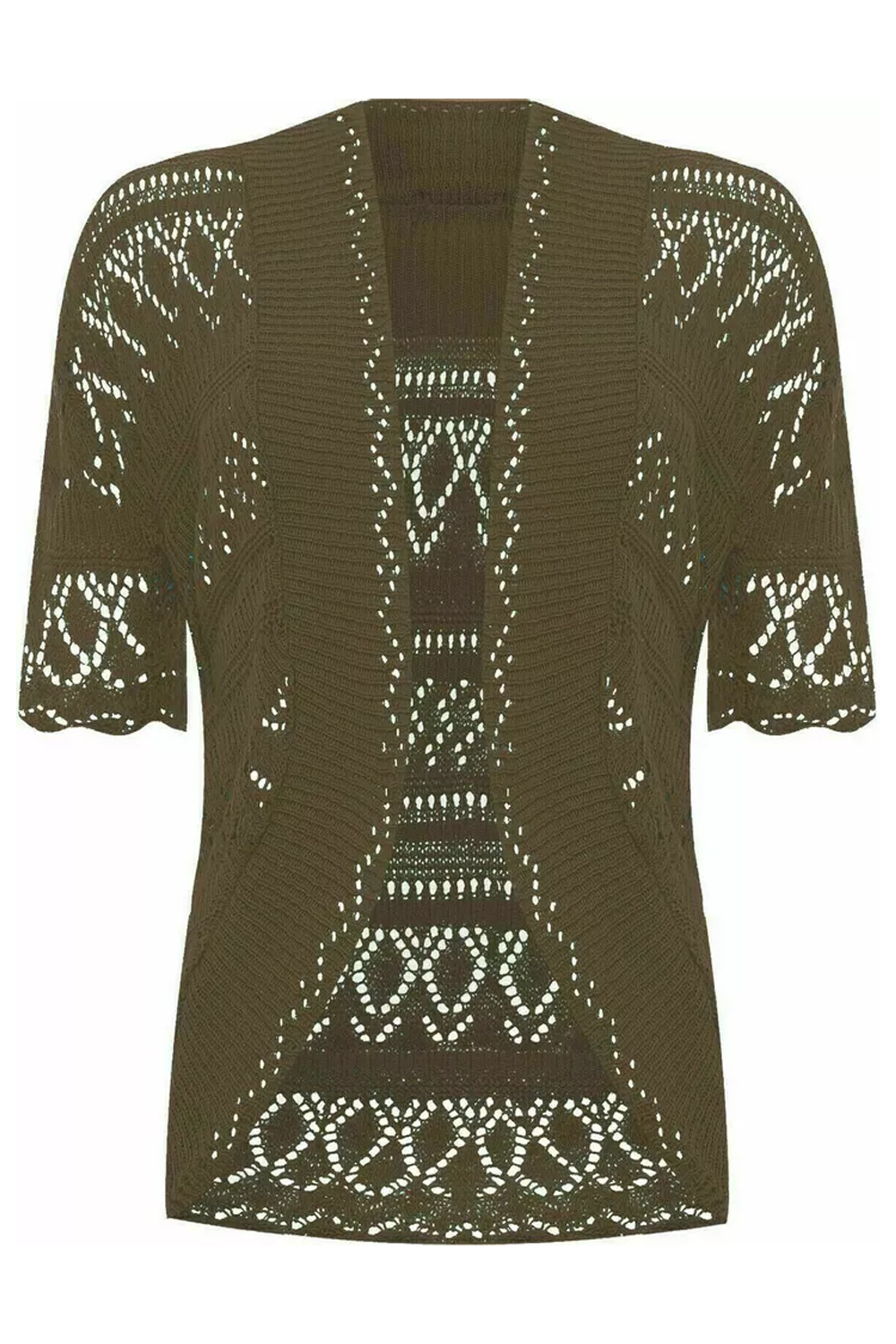 Women Mocha Open Front Crochet Bolero Shrug Cardigan