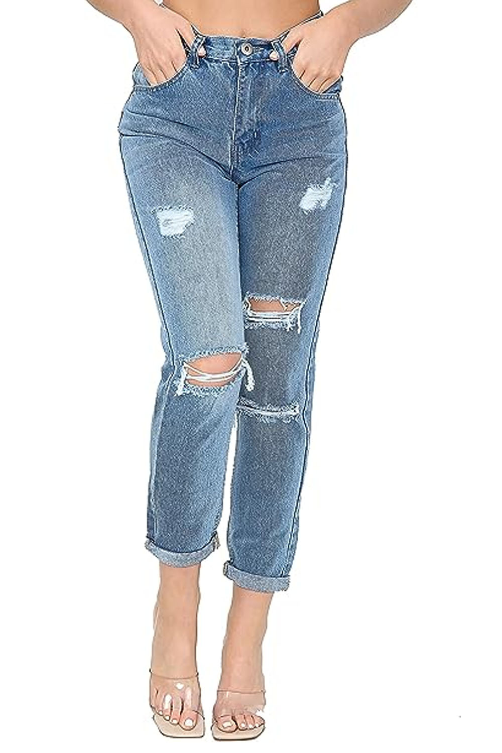 Women Mom Boy Friend Straight Ripped Jean UK Size 6 to 14