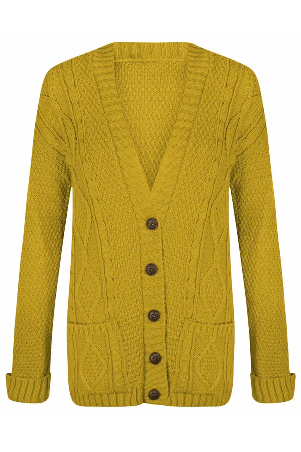 Women Mustard Chunky Cable Knit Cardigan