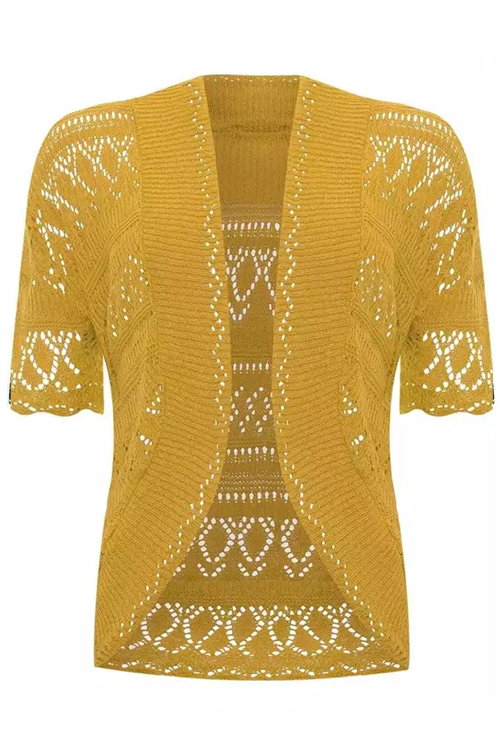 Women Mustard Open Front Crochet Bolero Shrug Cardigan
