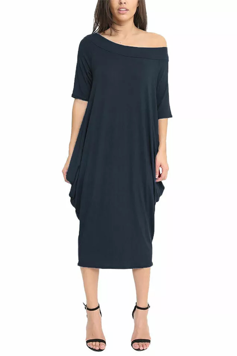 Women Navy Off-Shoulder Oversized Parachute Dress
