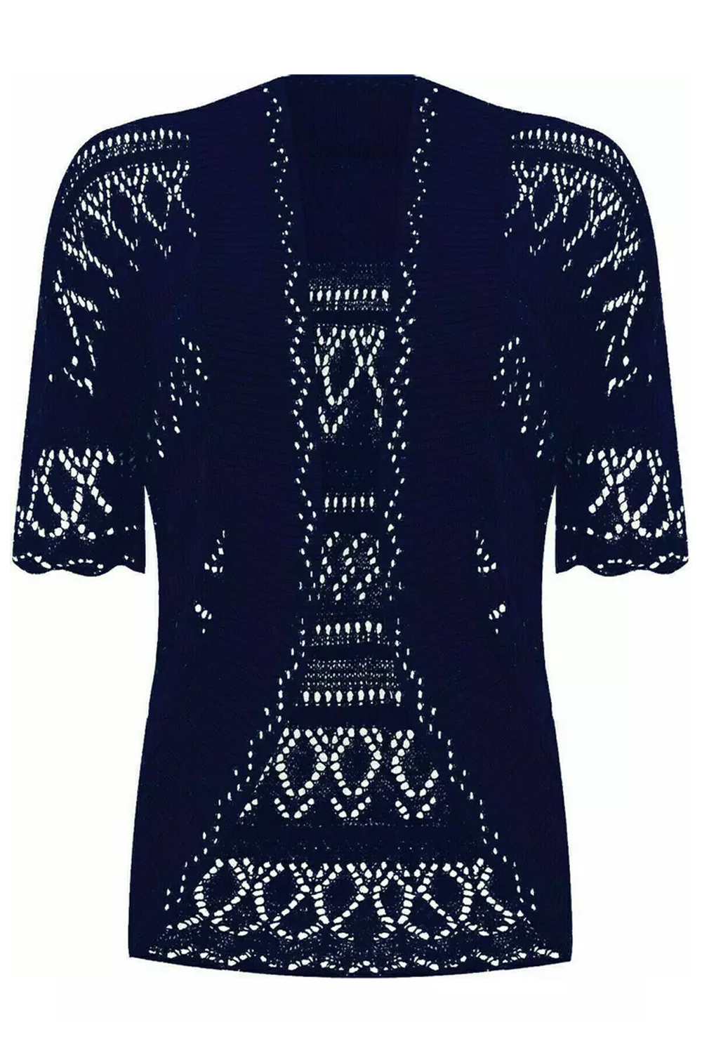Women Navy Open Front Crochet Bolero Shrug Cardigan