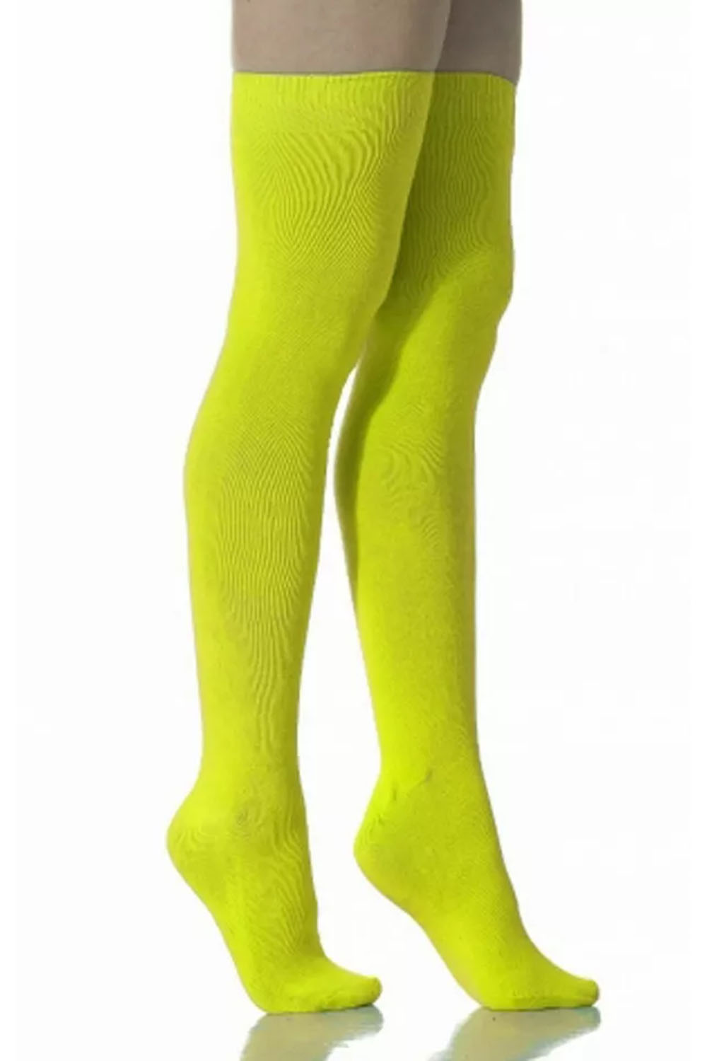 Women Neon Yellow High Over Knee Socks