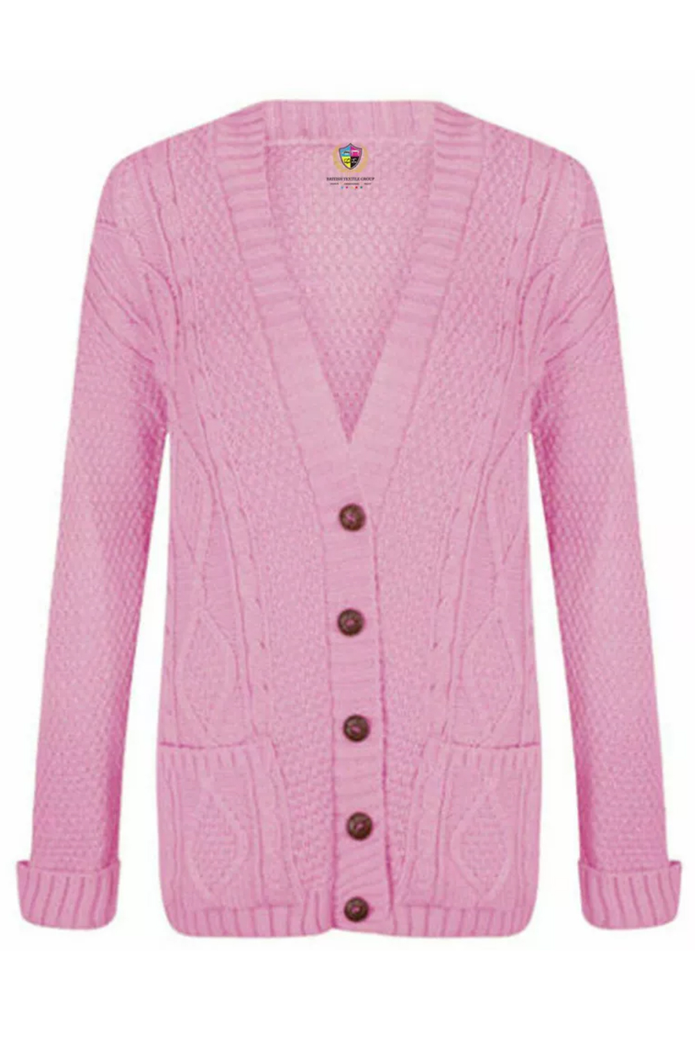 Women Pink Chunky Cable Knit Cardigan