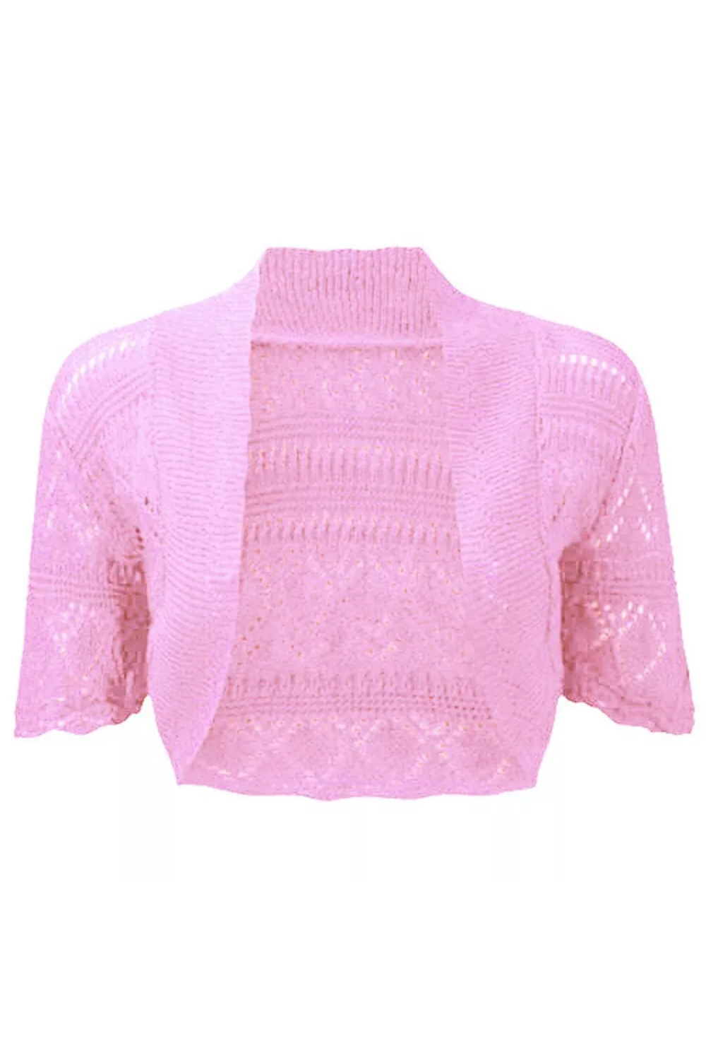 Women Pink Crochet Bolero Shrug With Cape Sleeves Crop Top