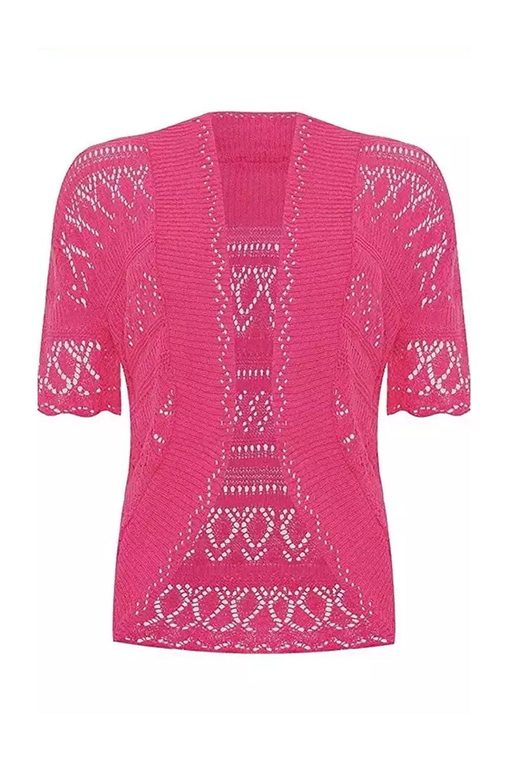 Women Pink Open Front Crochet Bolero Shrug Cardigan