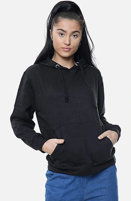 Black Women Plain Pullover Fleece Hoodie