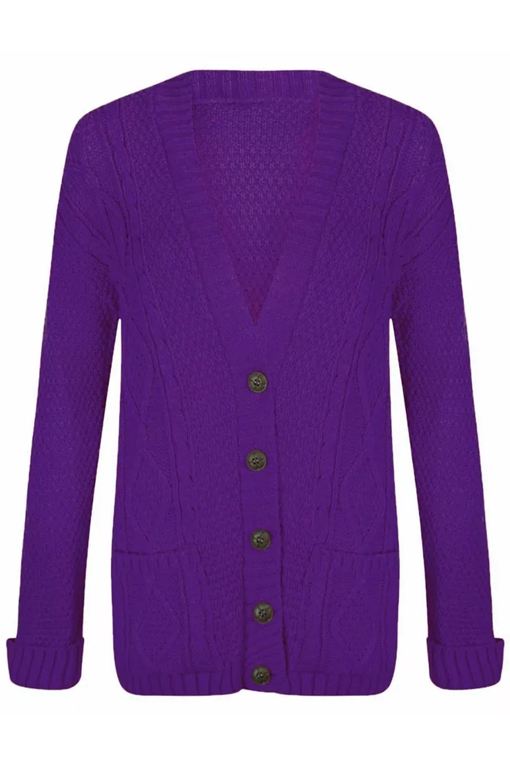 Women Purple Chunky Cable Knit Cardigan