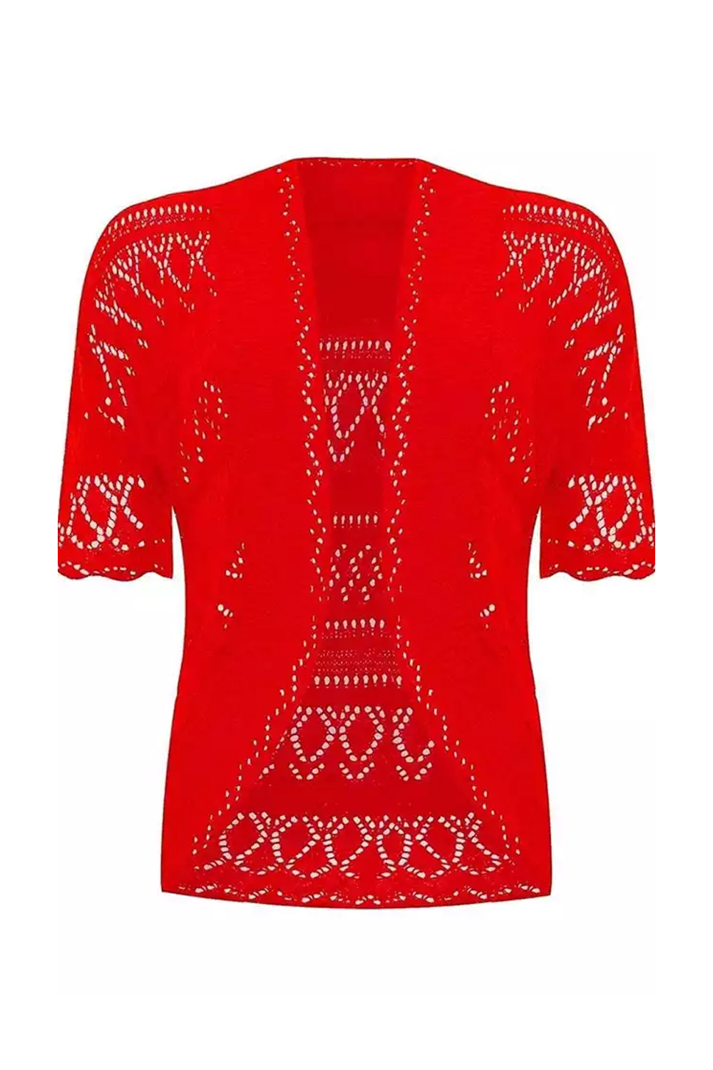 Women Red Open Front Crochet Bolero Shrug Cardigan