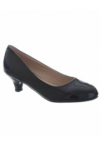 Women Round Toe Kitten Heel Shoes Black Patent