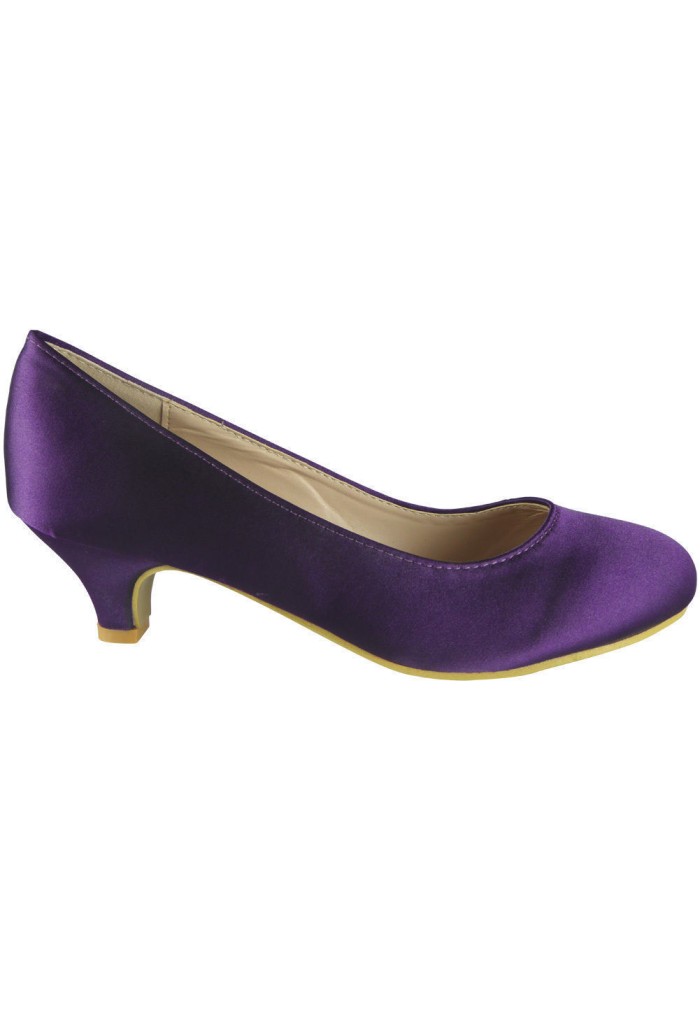 Women Round Toe Kitten Heel Shoes Purple Satin