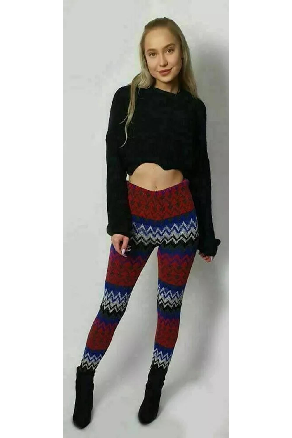 Women Royal & Red Zig Zag Union Jack Legging & Cycling Short