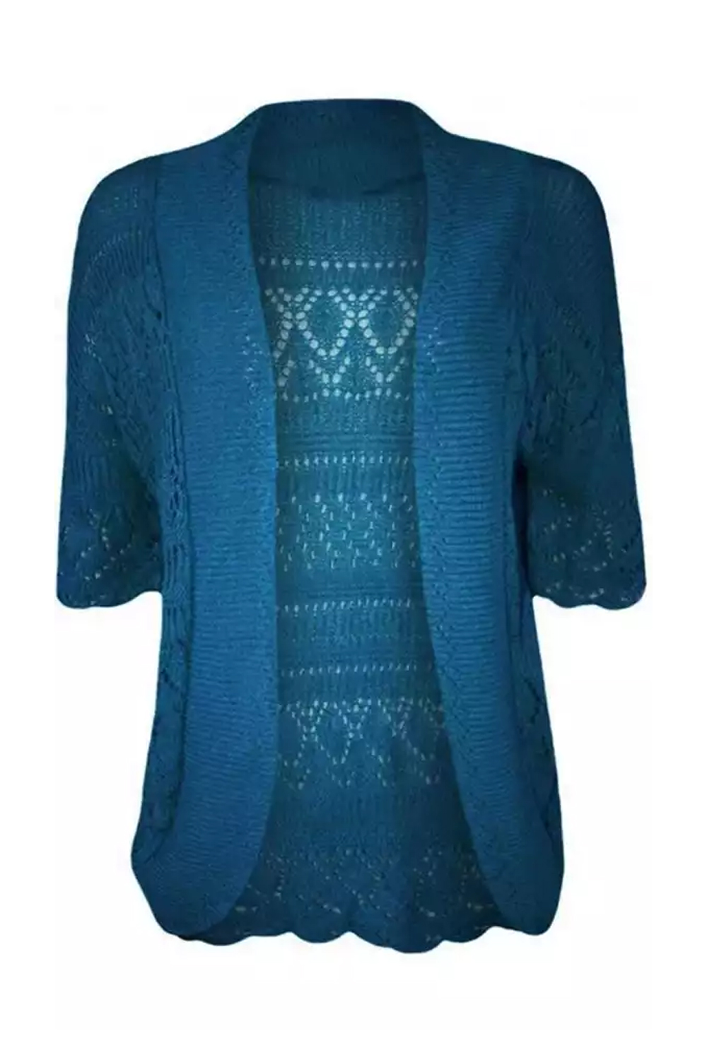 Women Royal Blue Open Front Crochet Bolero Shrug Cardigan