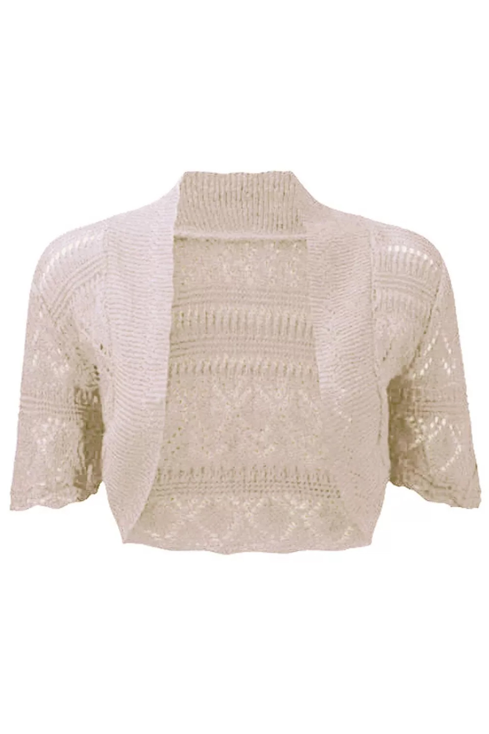 Women Silver Crochet Bolero Shrug With Cape Sleeves Crop Top