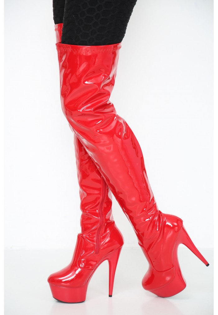 Women Thigh HIGH Kinky Over The Knee Platform Stiletto Heel Boots Red Patent