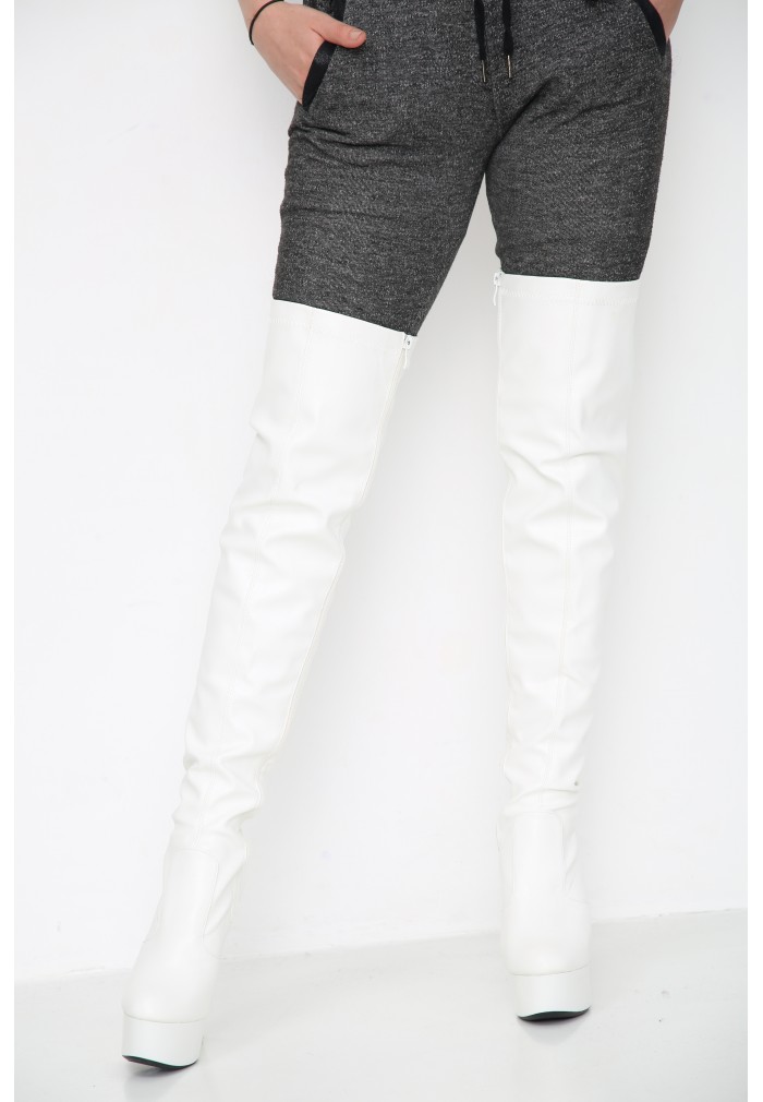 Women Thigh HIGH Kinky Over The Knee Platform Stiletto Heel Boots White Matte