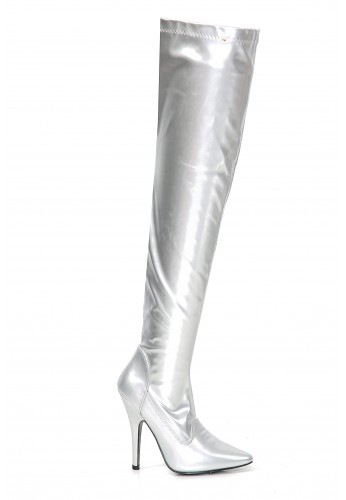 Women Thigh High Kinky Over The Knee Stiletto Boots Silver Patent 4346