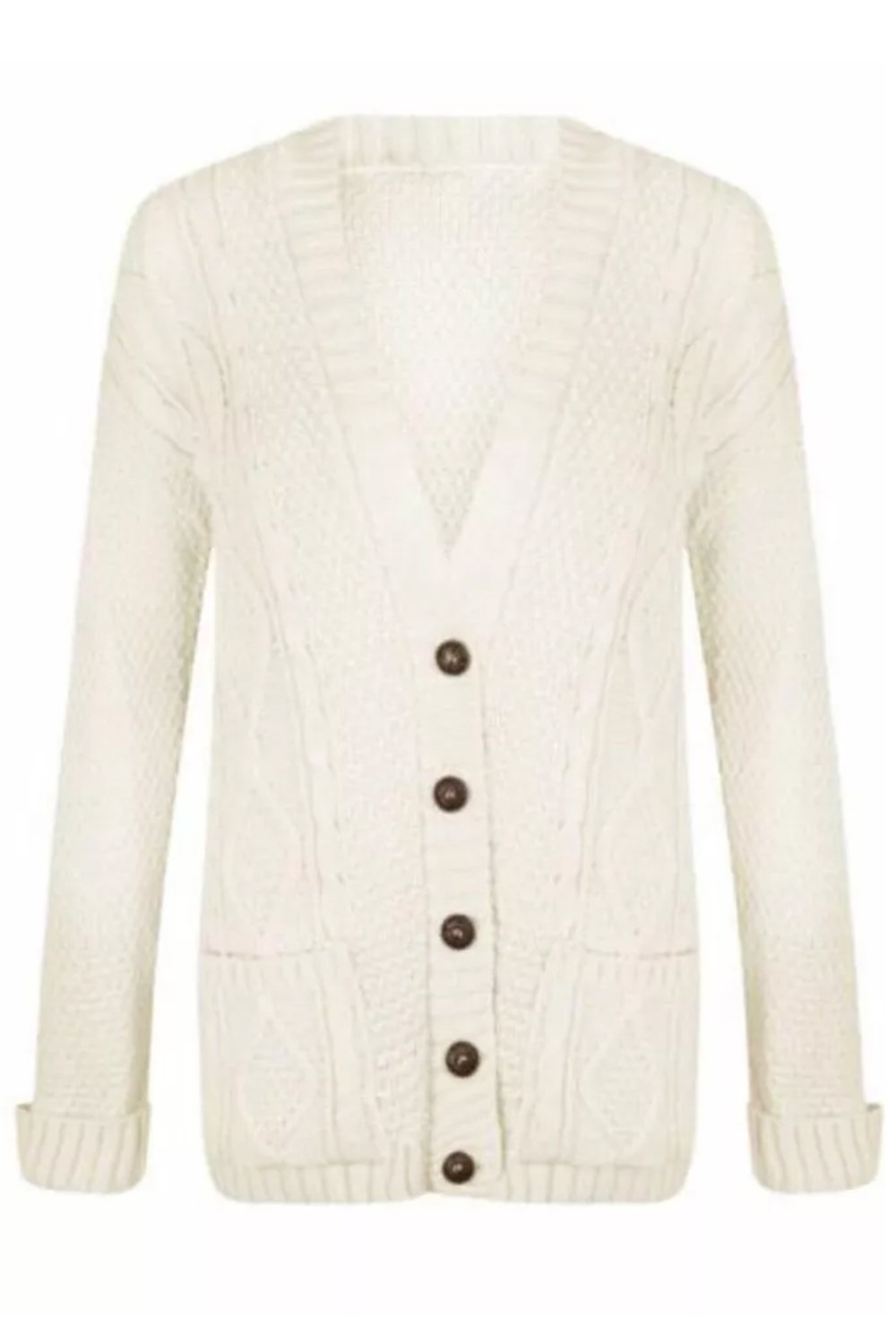 Women White Chunky Cable Knit Cardigan