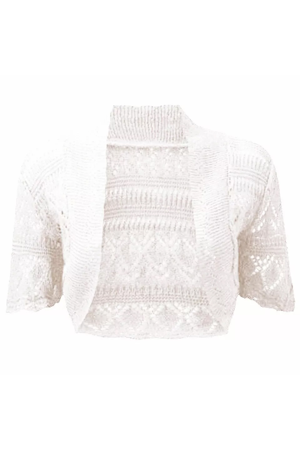 Women White Crochet Bolero Shrug With Cape Sleeves Crop Top