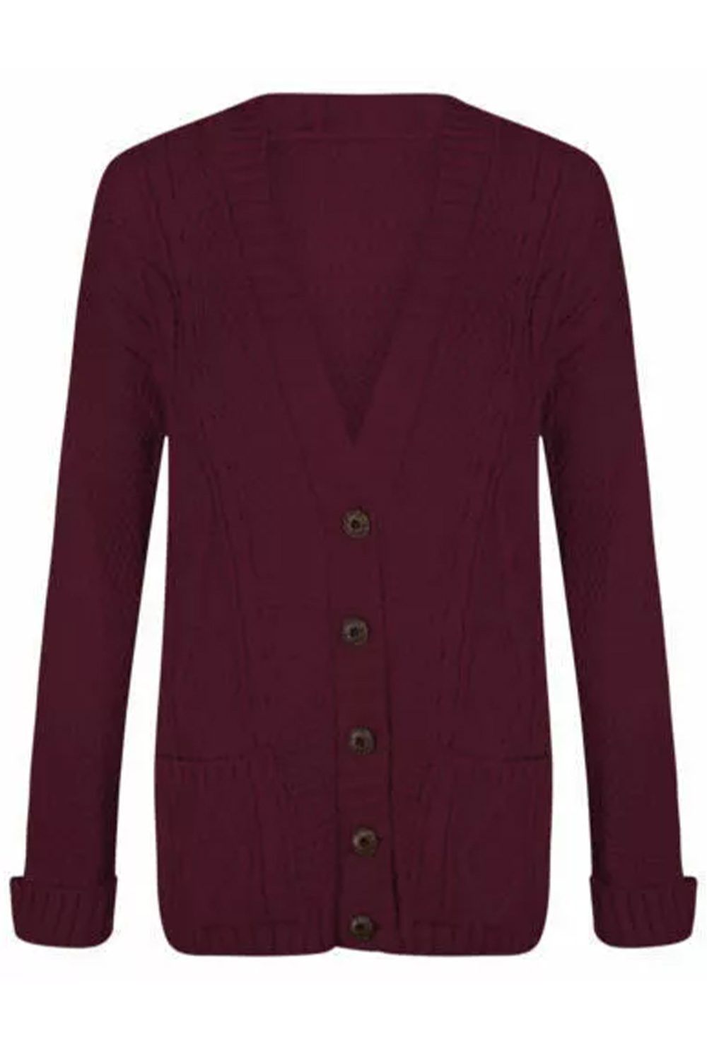 Women Wine Chunky Cable Knit Cardigan
