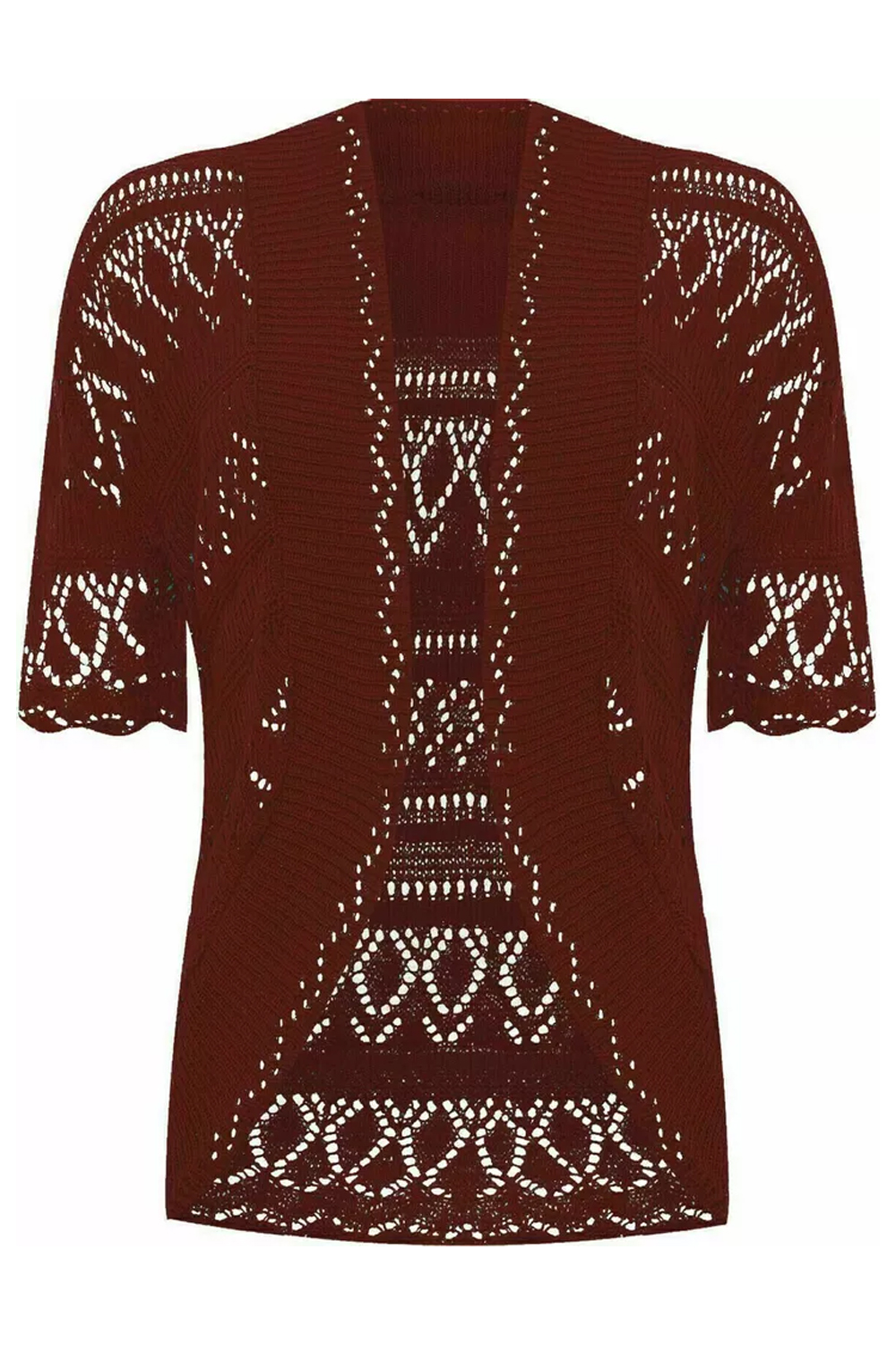 Women Wine Open Front Crochet Bolero Shrug Cardigan