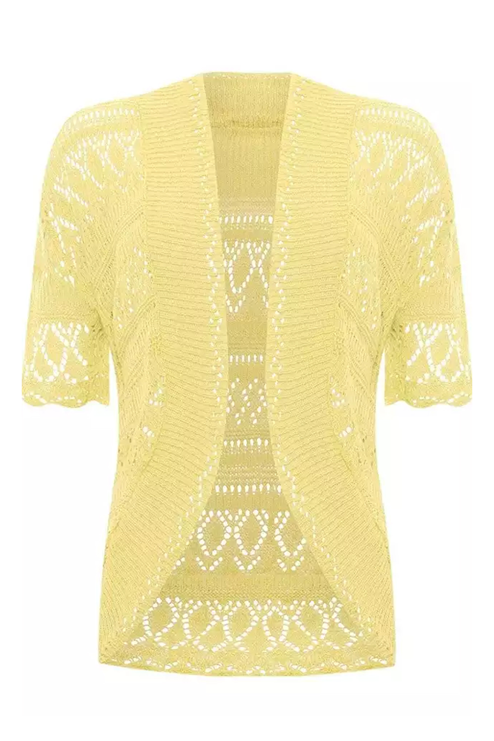 Women Yellow Open Front Crochet Bolero Shrug Cardigan